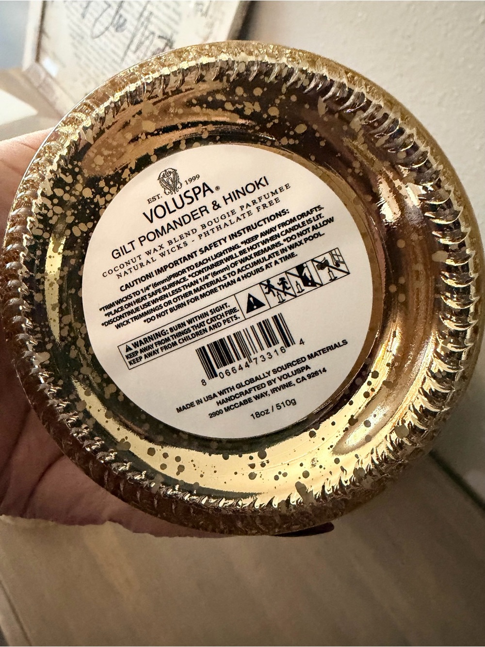 Voluspa Gilt Pomander Hinoki Large Jar Candle - Picture 3 of 7